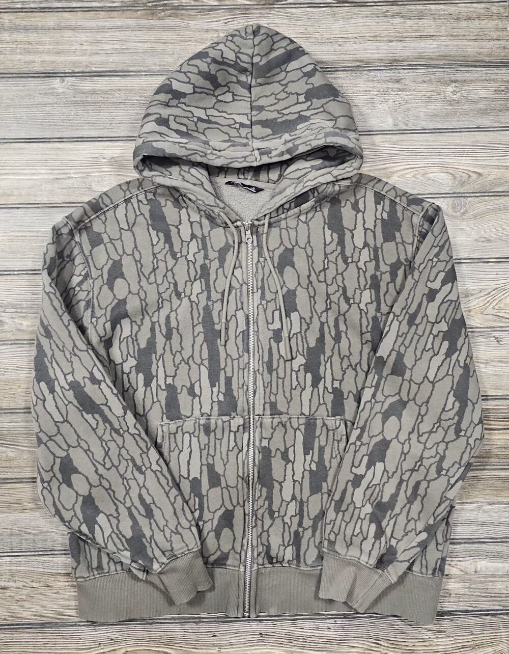 LCKR Hoodie Camo Treebark Full Zip Mens Sz LARGE Full Hunting Outdoor Grunge